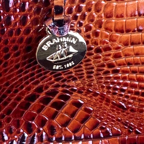 Brahmin Satchel Duxbury Structured Embossed Leather Brown Work Luxury Crossbody - Picture 9 of 15